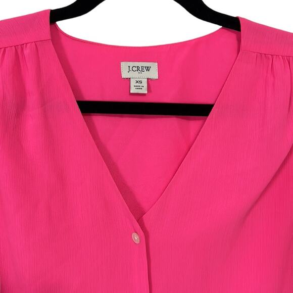 J. Crew Bright Pink Short Sleeve Ruffle Button Up Blouse Women’s size XS - Picture 2 of 5